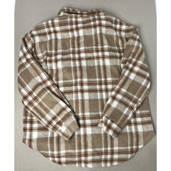 Love Tree Jacket Womens Small Tan Brown White Plaid Overshirt Shacket Fleece - Picture 11 of 11